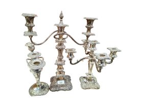 3 SILVER PLATE CANDELABRAS