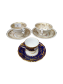 2 HANDPAINTED CUPS & SAUCERS (VICTORIAN) & MINTONS CHINA CUP & SAUCER