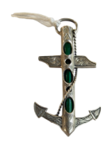 SILVER & MALACHITE ANCHOR BROOCH