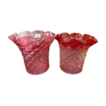 PAIR OF RUBY TIPPED LAMP SHADES