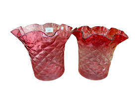 PAIR OF RUBY TIPPED LAMP SHADES