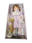 LARGE BOXED COLLECTORS DOLLS WITH TEDDY BEAR