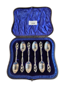 BOXED SET OF 6 SILVER TEASPOONS WITH INTERLACED RUSTIC HANDLES - SHEFFIELD 1902