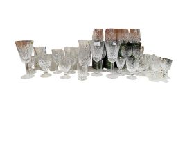 GOOD SHELF LOT OF CRYSTAL GLASSES TO INCLUDE WATERFORD AND TYRONE