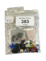 BAG OF LOOSE GEM STONES TO INCLUDE TURQUOISE, ROSE QUARTS, DIAMOND, TOPAS ETC