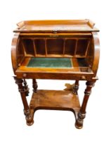 FINE QUALITY VICTORIAN CYLINDER SECRETAIRE LADY'S WRITING DESK