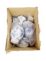 BOX OF BLUE AND WHITE WARE