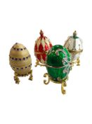 4 X ASSORTED FABERGE STYLE EGGS ON STANDS