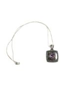 SILVER AMETHYST SET PENDANT ON SILVER CHAIN (BOXED)
