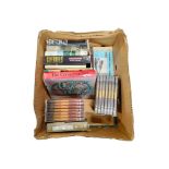 BOX OF OLD BOOKS AND MILITARY DVD'S