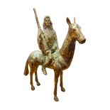 LARGE BRASS HORSE AND RIDER
