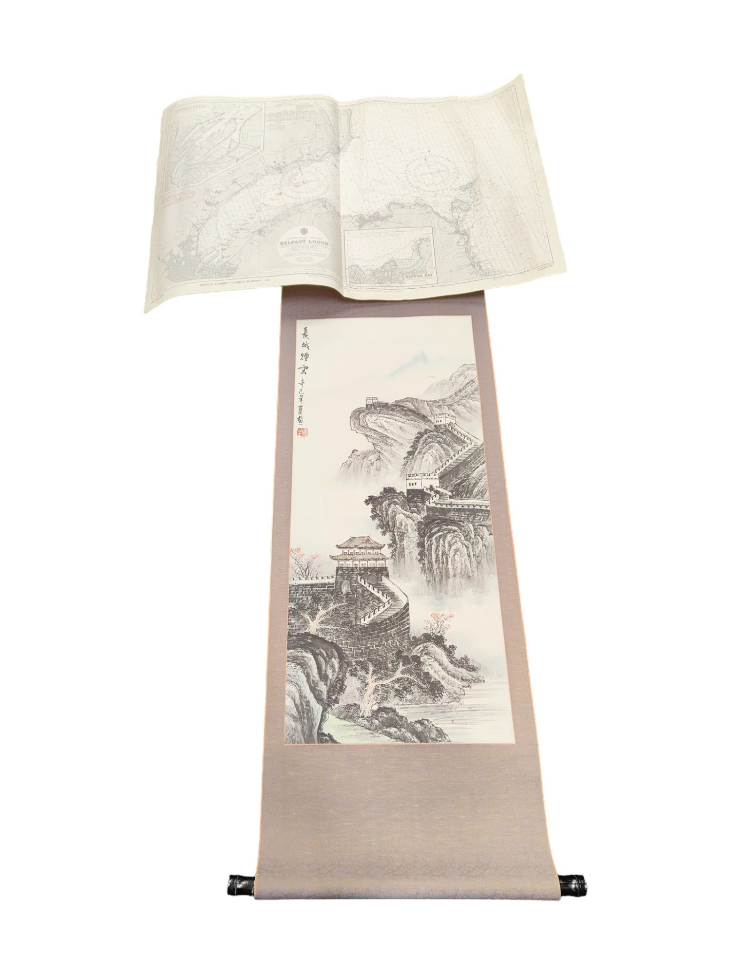 CHINESE HANGING SCROLL AND A MAP