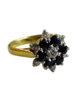 18 CARAT YELLOW GOLD SAPPHIRE AND DIAMOND RING