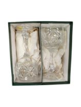 PAIR BOXED BELFAST CRYSTAL HOCK GLASSES