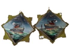 2 OLD GLASS SHIPPING PLAQUES