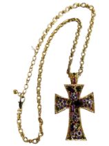 LARGE GEM SET CROSS & CHAIN