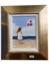 MICHELLE CARLIN - OIL - GIRL WITH THE BALLOONS - 30CM X 23CM