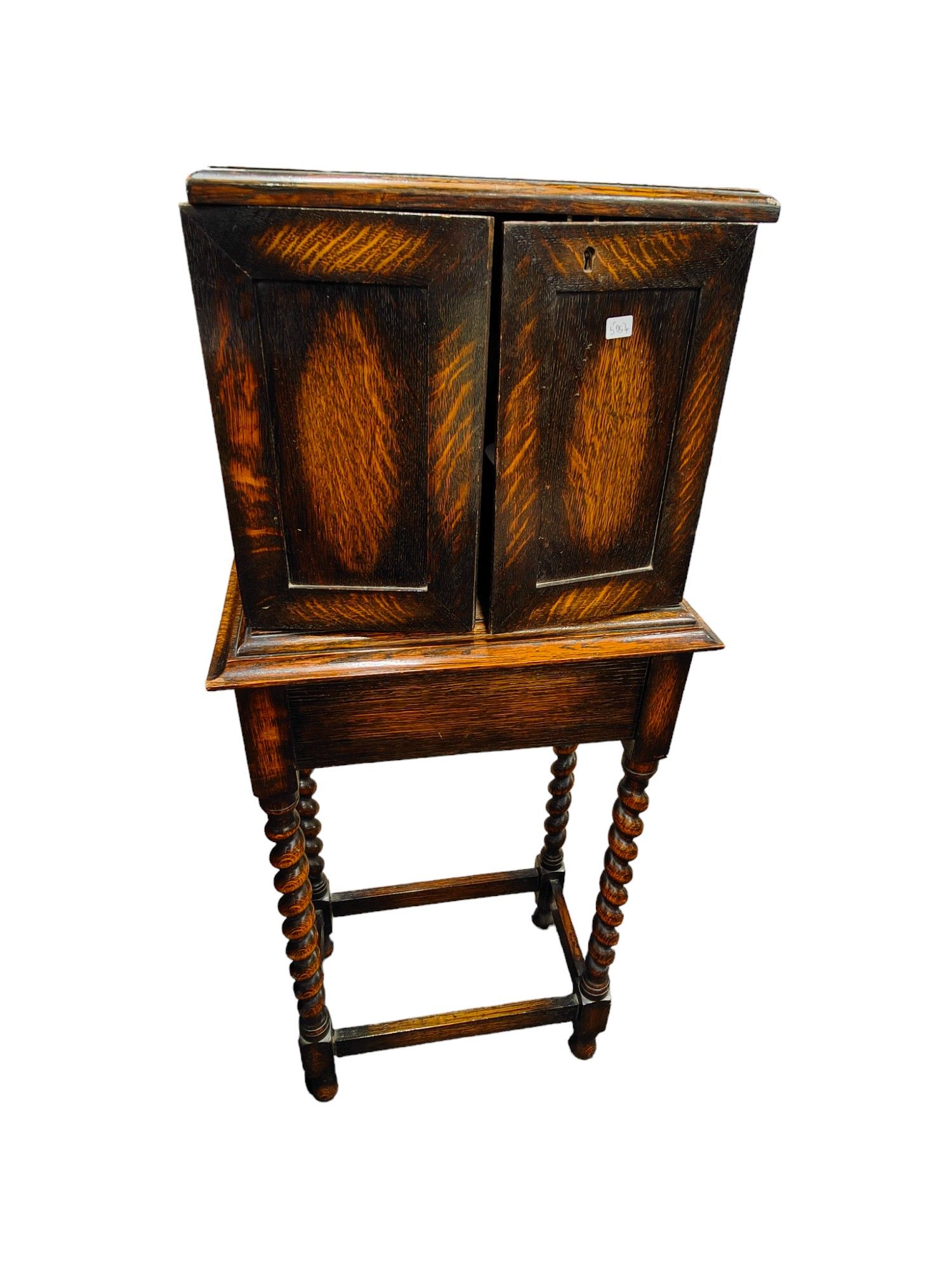 ANTIQUE OAK SMOKERS CABINET ON BARLEY TWIST LEGS