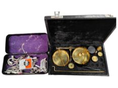 SET OF CASED JEWELLERY SCALES AND SINGER SEWING MACHINE ACCESSORIES