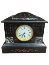 VICTORIAN SLATE AND MARBLE CLOCK AND PENDULUM