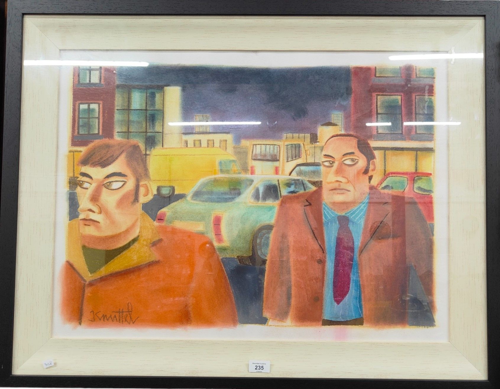 GRAHAM KNUTTEL ORIGINAL - MIXED MEDIA - STREET SCENE 75CM X 54CM