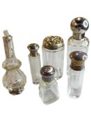 6 SILVER TOPPED PERFUME BOTTLES