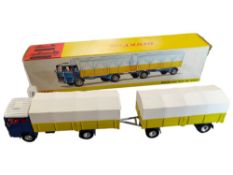 BOXED DINKY MODEL 917, MERCEDES BENZ TRUCK & TRAILER, WITH CANOPIES, BLUE/YELLOW