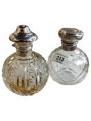 2 SILVER TOPPED PERFUME BOTTLES