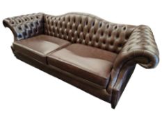 LARGE BROWN LEATHER BUTTON BACK SETTEE AS PART OF THE INTERIOR DESIGN WORK BY JEMIMA EASTWOOD