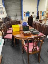 GEORGIAN INLAID DINING TABLE AND 8 REPRODUCTION GEORGIAN CHAIRS