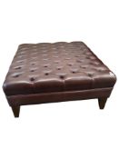LARGE DESIGNER BUTTONED BROWN LEATHER STOOL - AS PART OF THE INTERIOR DESIGN WORK BY JEMIMA EASTWOOD