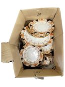 BOX TO INCLUDE ANTIQUE TEA SET, VARIOUS PLATES & PLATTERS