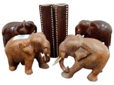 PAIR OF ELEPHANT BOOKENDS AND ELEPHANT ORNAMENTS