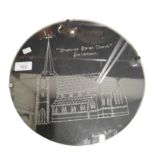 OLD ETCHED GLASS PICTURE OF DRUMCREE CHURCH