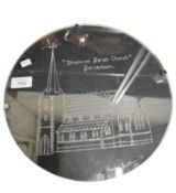 OLD ETCHED GLASS PICTURE OF DRUMCREE CHURCH