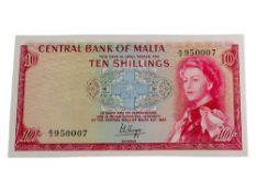 CENTRAL BANK OF MALTA TEN SHILLINGS BANKNOTE