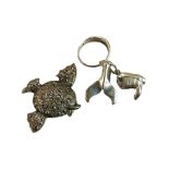 SILVER FISH BROOCH, SILVER BOOT CHARM, FISH TAIL CHARM AND SILVER RING