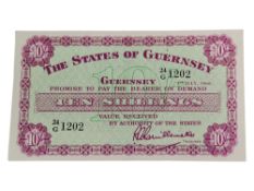 THE STATES OF GUERNSEY TEN SHILLINGS BANK NOTE 1ST JULY 1966