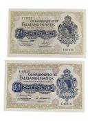 2 X GOVERNMENT OF THE FALKLAND ISLANDS £1 BANK NOTE 2ND JANUARY 1967 AND 1ST JANUARY 1982
