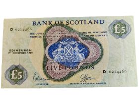 BANK OF SCOTLAND £5 BANKNOTE 9TH DECEMBER 1969 LORD POLWARTH