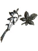 SILVER LILY OF THE VALLEY FLORAL BROOCH AND SILVER MARCASITE BROOCH