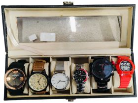 COLLECTION OF GENTS WATCHES AND DISPLAY BOX