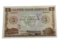 ULSTER BANK £5 BANKNOTE 4TH OCTOBER 1966 J.J.A.LEITCH