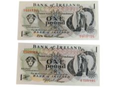 2 X BANK OF IRELAND £1 BANKNOTES 1972 & 1977