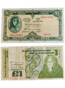 CENTRAL BANK OF IRELAND £1 BANK NOTE - 17.9.70 AND CENTRAL BANK OF IRELAND £1 BANK NOTE
