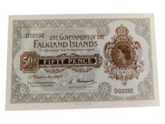 GOVERNMENT OF THE FALKLANDS ISLANDS 50P BANK NOTE 25TH SEPTEMBER 1969