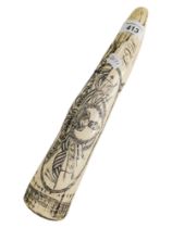 SCRIMSHAW STYLE HORN THE BARK OF LEONIDAS OF BEDFORD