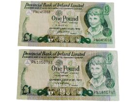 2 X PROVINCIAL BANK OF IRELAND £1 BANKNOTES