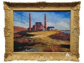 ANTIQUE OIL ON BOARD - DIXON - INDUSTRIAL LANDSCAPE 32CM X 24CM