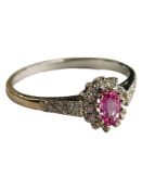 18 CARAT WHITE GOLD PINK SAPPHIRE AND DIAMOND RING